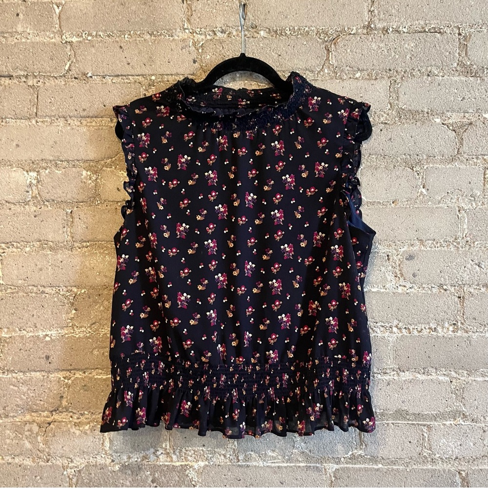 J. Crew Navy Floral Ruffle Blouse- Size 10 - Beautiful!